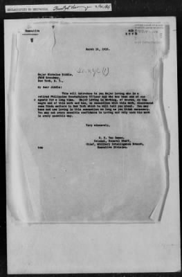 101-150 > 114 - C, MIB to Maj. N. Biddle, IO-NYC. Re: Letter of recommendation.