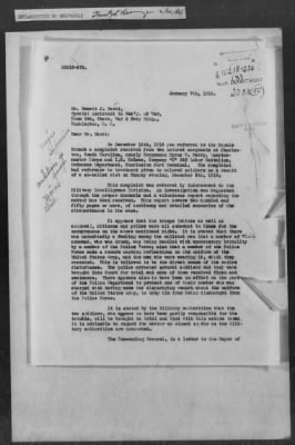 251-300 > 272 - Memo from Emmett J. Scott to Genl. E.L. Munson, Chief, Morale Branch. Re: Report made by colored Sgts. Cyrus W. Perry and I.H. Holmon.