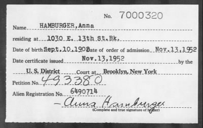 Thumbnail for 1952 > HAMBURGER, Anna