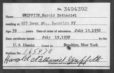 1932 > GRIFFITH, Harold Nathaniel