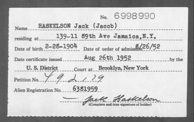 Thumbnail for 1952 > HASKELSON Jack (Jacob)