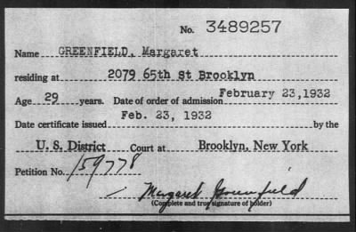 1932 > GREENFIELD, Margaret