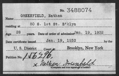 1932 > GREENFIELD, Nathan