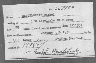 1931 > MENDELOWITZ, Rachel