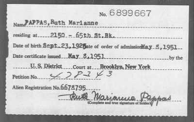 1951 > PAPPAS, Ruth Marianne