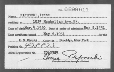 1951 > PAPROCKI, Irene