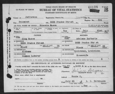 Page 1 in US Texas Birth Certificates 1903 1910 1926 1929 Fold3