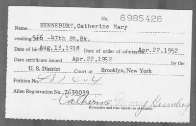 1952 > HENNEBURY, Catherine Mary