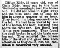 1909 April 9 - Clifton Eddy condition after being kicked by horse