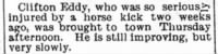1909 April 23 - Clifton Eddy condition after being kicked by horse