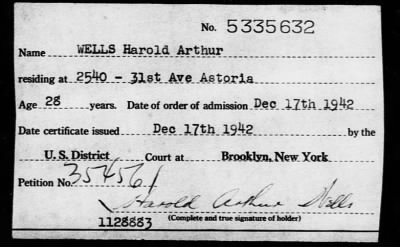 1942 > WELLS Harold Arthur