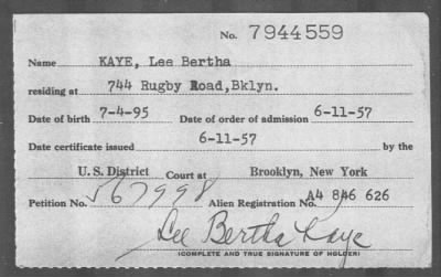 1957 > KAYE, Lee Bertha