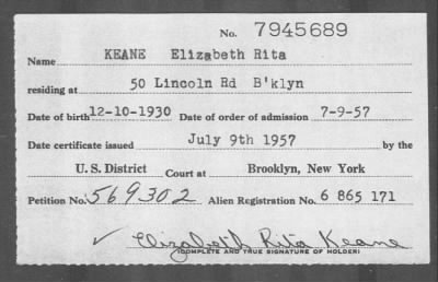 1957 > KEANE Elizabeth Rita