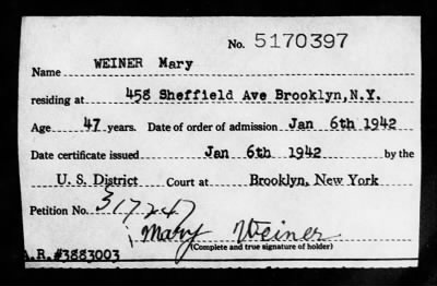 Thumbnail for 1942 > WEINER Mary