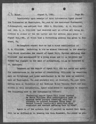 Bureau Section Files, 1909-21 > Alleged Violation of the Dyer Act (#26851)