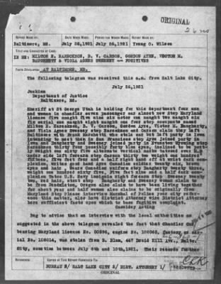 Bureau Section Files, 1909-21 > POSSIBLE VIOL. NATIONAL MOTOR VEHICLE THEFT ACT (#26860)