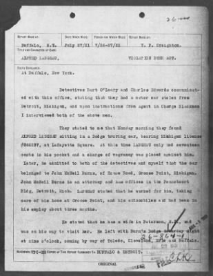 Bureau Section Files, 1909-21 > VIOLATION NATIONAL MOTOR VEHICLE THEFT ACT (#26864)