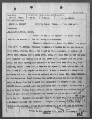 Bureau Section Files, 1909-21 > VIOLATION NATIONAL MOTOR VEHICLE THEFT ACT (#26879)