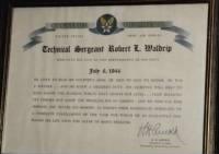 R Laseter Waldrip, 321stBG,447thBS, KIA /Certificate