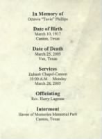 Octavia Chaney Funeral Card