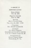 Funeral Card for Newton Alton