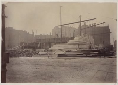 Thumbnail for Trustees' McKim Construction Photos > Construction at the corner of Dartmouth and Boylston Streets