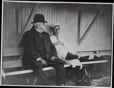 McGreevey Collection > John L. Sullivan and Jimmie Collins in dugout during Spring Training