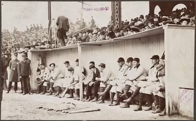 McGreevey Collection > The Pittsburgh Pirates in the dugout at the Huntington Avenue Grounds[...]