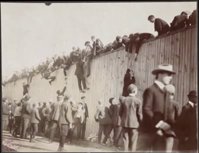 McGreevey Collection > Fans scaling the wall at the Huntington Avenue Grounds, 1903 World Series