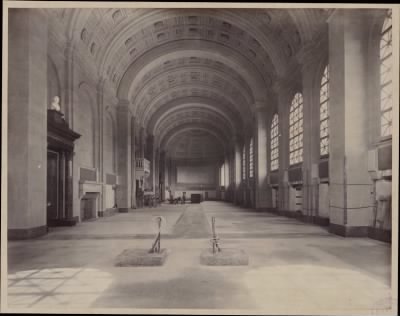 Thumbnail for Trustees' McKim Construction Photos > Bates Hall looking South to North, construction of the McKim Building