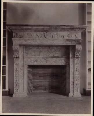 Thumbnail for Trustees' McKim Construction Photos > Carved marble mantel, Music Library, construction of the McKim Building