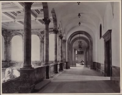 Thumbnail for Trustees' McKim Construction Photos > Arcade corridor with Saint-Gaudens lion, construction of the McKim Building