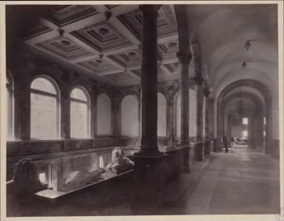 Thumbnail for Trustees' McKim Construction Photos > Arcade corridor with Saint-Gaudens lions, construction of the McKim Building