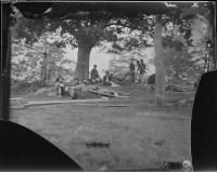 B-349 Wounded soldiers under trees, Marye's Heights, Fredericksburg. After the battle of Spotsylvania, 1864.