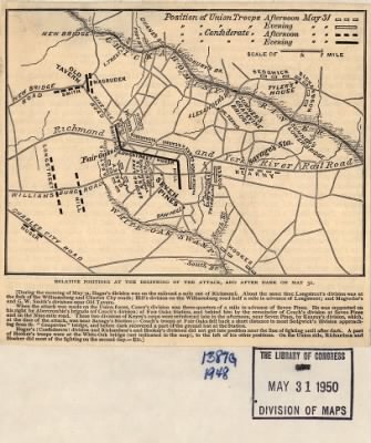 Fair Oaks, Battle of > [Map of the battle of Seven Pines] relative positions at the beginning of the attack, and after dark on May 31 [1862].
