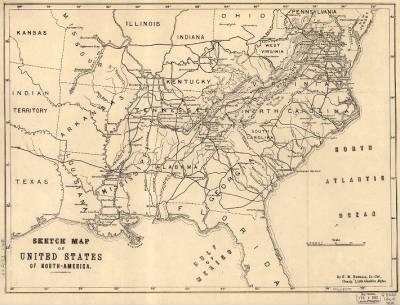 Thumbnail for United States > Sketch map of United States of North-America. [1861-65] By F. M. Rundall, Lt.-Col., Combdg. 1/4th Gurkha Rifles.