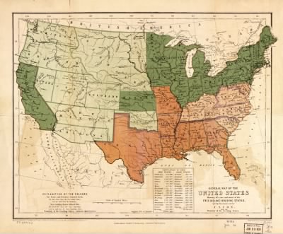 United States, seceding states > General map of the United States, showing the area and extent of the free & slave-holding states, and the territories of the Union : also the boundary of the seceding states / engraved by W. & A.K. Johnston, Edinburgh.