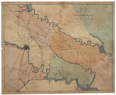 Peninsular Campaign > Map showing the battle grounds of the Chickahominy : and the positions of the subsequent engagements in the retreat of the Federal Army towards James River and all the other points of interest in connection with the siege of