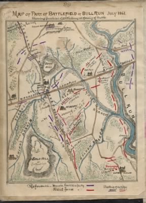Bull Run, 1st Battle of (Manassas) > Map of part of battlefield of Bull Run July 1861 : showing positions of each army at opening of battle.