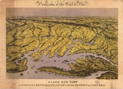 Middle Atlantic States, seat of war > Panorama of the seat of war : bird's eye view of Virginia, Maryland, Delaware, and the District of Columbia / drawn from nature and lith. by John Bachmann.