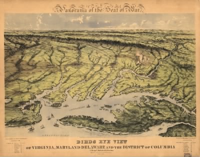 Middle Atlantic States, seat of war > Panorama of the seat of war. Birds eye view of Virginia, Maryland, Delaware, and the District of Columbia Drawn from nature and lith. by John Bachmann.