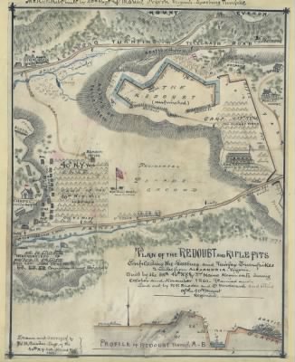 Alexandria > Plan of the redoubt and rifle pits ensilading [sic] the Leesburg and Fairfax turnpikes 2 miles from Alexandria, Virginia. Built by the 38th, 40th N.Y. and 3rd Maine regiments during October and November 1861. Planned and laid