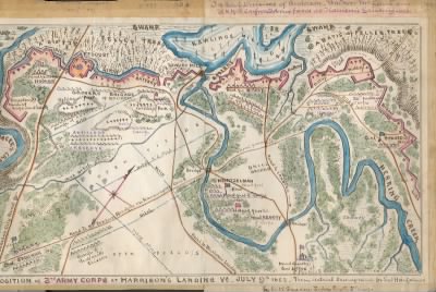 Harrison's Landing (Charles City County) > Position of 3rd Army Corps at Harrison's Landing, Va., July 9th 1862. From actual survey made for Genl. Heintzelman / by R.K. Sneden, Topog. Engr., 3rd Corps.