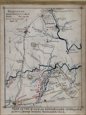 Mine Run, Battle of > Map of the field of operations in Virginia and Battle of Mine Run, during November 1863.