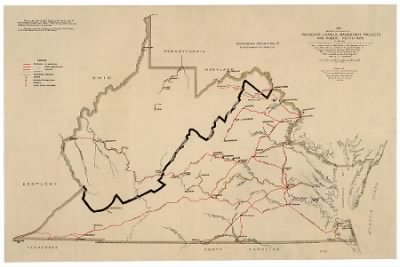 Virginia, West Virginia > Map showing the location of railroads, canals, navigation projects and public institutions in which the Commonwealth of Virginia had invested money as of date January 1st. 1861 : as traced from an official map in the possessi
