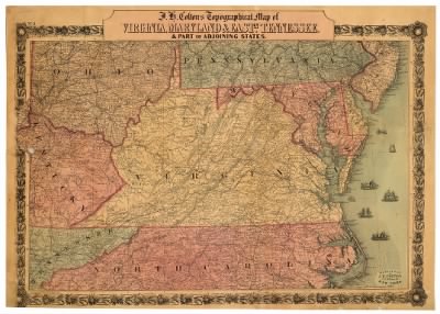 Maryland, Virginia > J.H. Colton's topographical map of Virginia, Maryland & eastn. Tennessee : & part of adjoining states.