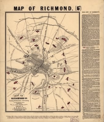 Thumbnail for Richmond > Map of Richmond, Va., shewing fortifications surrounding the Confederate capital. From the latest government surveys.