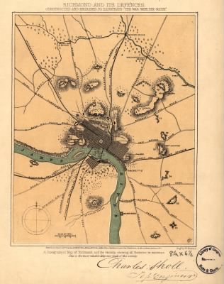 Richmond > Richmond and its defences. Constructed and engraved to illustrate "The war with the South" [Compiled by Charles Sholl] Engd. by W. Kemple. 1863.