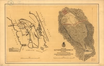 Roanoke Island > Map of the battlefield of Roanoke Id. Feb. 8th 1862 Drawn by Lt. Andrews, 9th N.Y. Regt. Published by authority of the Hon. the Secretary of War, office of the Chief of Engineers, U.S. Army.