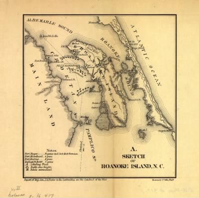 Roanoke Island > Sketch of Roanoke Island, N.C. [February 8, 1862] Bowen & Co., lith., Phila. [1866].
